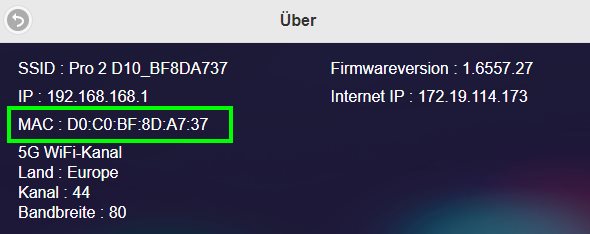 MAC address in the About section