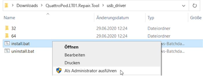 install.bat als Administrator ausführen
