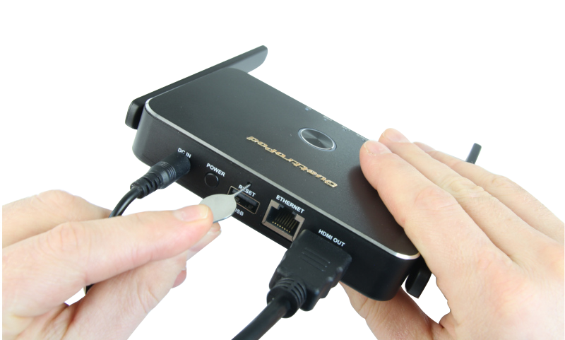 Reset button is located on the back of the QuattroPod