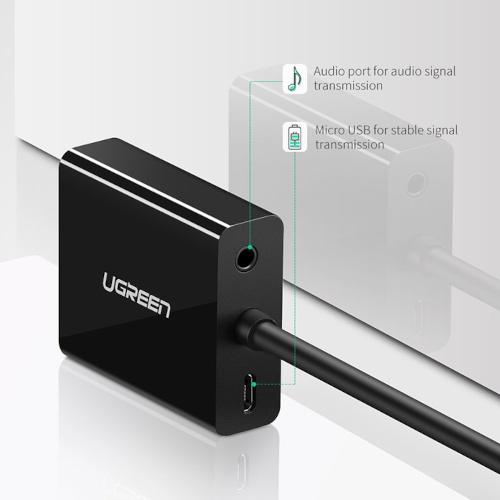 Micro-USB input for power and 3.5mm audio output jack
