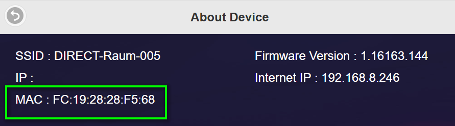 MAC address in About section