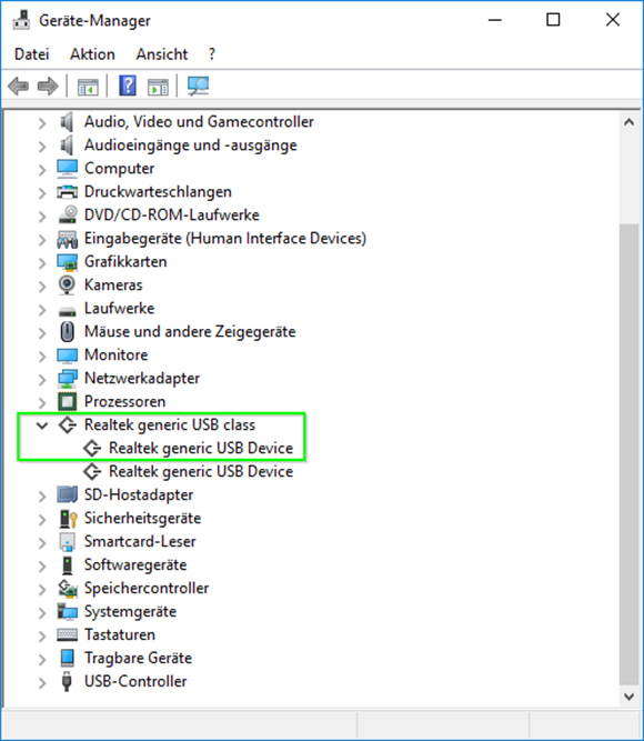 "Realtek generic USB Device" appears in Device Manager