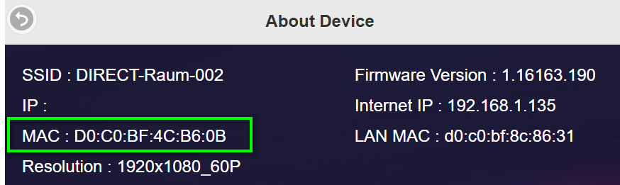 MAC address in About section